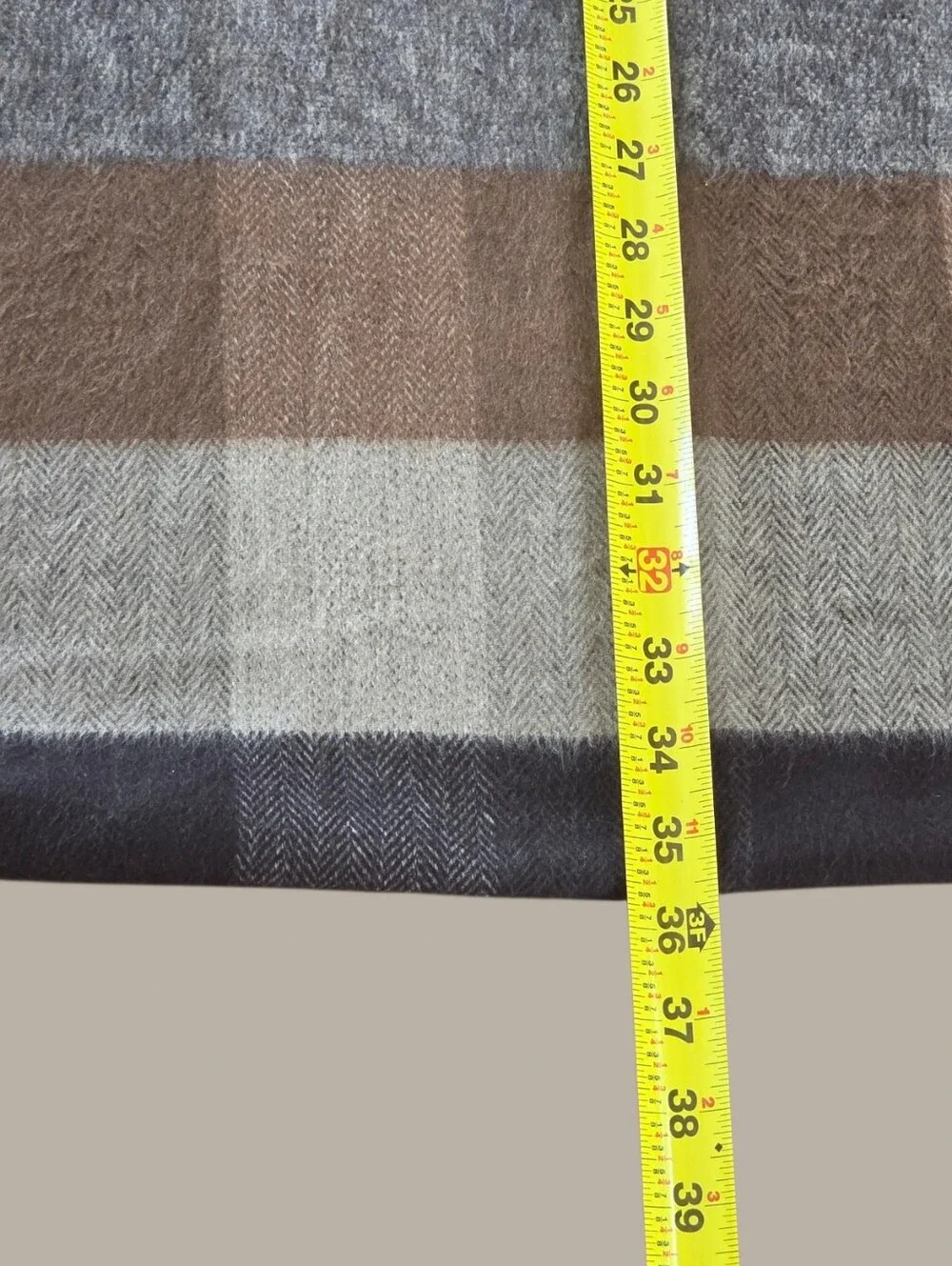 Fraas Plaid Scarf Made in Germany Brown Gray Black Taupe Unisex Fringe 14 x 70
